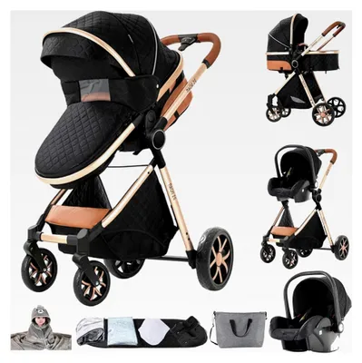 Produktbild von Kinderwagen 3 in 1, Kombikinderwagen mit umkehrbarem Doppelschiebemodus, Faltbarer Buggy mit hoher Sitzposition