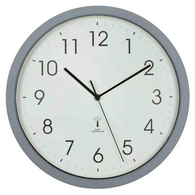 Produktbild von B&S Funkwanduhr Analog Uhr rund Ø 34.5 cm weiß Kunststoffrahmen grau