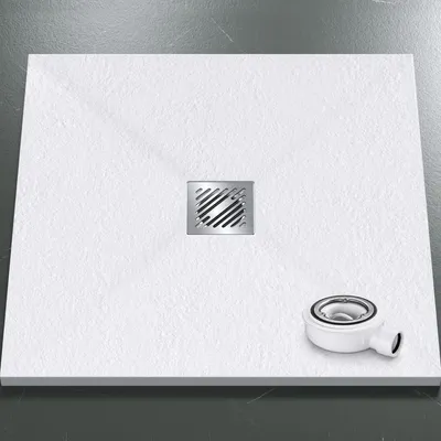 Immagine prodotto di Mai & Mai piatto doccia 80x80x3cm Piatto doccia in ghisa minerale Piatto doccia in ghisa minerale incl. set di scarico06 Bianco opaco Quadrato attacchi DIN Geoma09