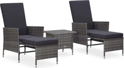 Produktbild von 3-tlg. Garten-Lounge-Set mit Kissen Poly Rattan Grau