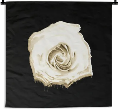 Produktbild von MuchoWow® Wandteppich Wandbehang Rose - Blumen - Weiß - Schwarz 150x150 cm Tapisserie Dekoration Wandtuch - Wohnaccessoires - Modernes