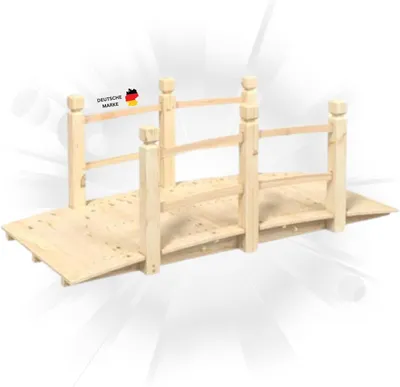 Produktbild von DELUKE® Holzbrücke mit Geländer ROBBI Natur | 150x67x56cm | Gartenbrücke mit Geländer Teichbrücke Holzsteg Gartendeko Teich Garten Zierbrücke Hinterhof-Brücke Deko