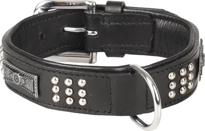 Image de Collier Flamingo en cuir Sedona avec rivets noirs, dimensions : 31-35 cm / 33 mm