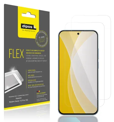 Produktbild von 2x Schutzfolie für Xiaomi Redmi Note 15 Pro 5G Folie, 100% Displayabdeckung, dipos Flex