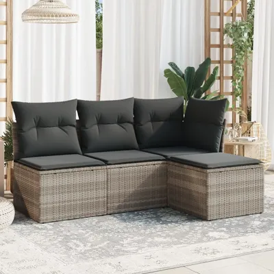 Produktbild von "2026 Promotion" 4-tlg. Garten-Sofagarnitur/Terrassenmöbel - mit Kissen - Hellgrau Poly Rattan - Gartenmöbelset CC12525