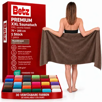 Immagine prodotto di Asciugamano da sauna Betz, 70 x 200 cm, PREMIUM, 100% cotone. Asciugamano da bagno, telo da spiaggia, telo da stendere. Colore: marrone nocciola