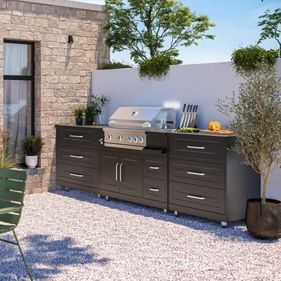 Image de Cuisine d'extérieur 3 éléments avec barbecue noir - Oviala Memphis