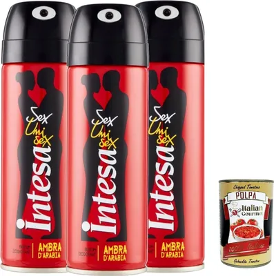 Produktbild von Intesa Deodorante Sex Unisex Ambra d'Arabia - italian Deodorant Deo Spray, 3x 125ml + Italian Gourmet polpa 400g