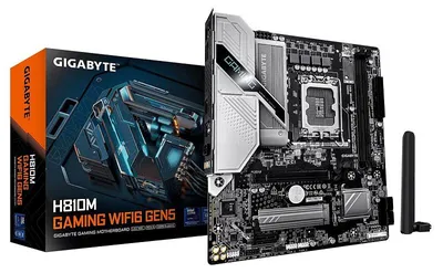 Produktbild von GIGABYTE H810M GAMING WIFI6 GEN5 Mainboard – Intel Core Ultra (Serie 2) CPUs, 4+1+2-Phasen-VRM, bis zu 6400 MHz DDR5, 1× PCIe-4.0-M.2, Wi-Fi 6, 2.5-GbE-LAN, USB 3.2 Gen 1, Intel, LGA 1851 (Socket V1), Intel Core Ultra (Series 2), LGA 1851, DDR5-SDRAM, 128 GB