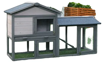 Produktbild von Tierkäfig, Holzbau, 122 x 61 x 86 cm, Geeignet für Kaninchen, Wetterfester Asphaltdach, Mehrtürdesign