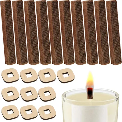 Imagen del producto de Paquete con 20 mechas permanentes para velas de cera, que incluye soportes de madera, y mechas de repuesto para velas exteriores