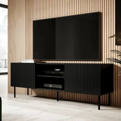 Immagine prodotto di Dmora Mobile Porta tv Gouveia 42x150x52h cm Nero, 3 Ripiani 6 Vani