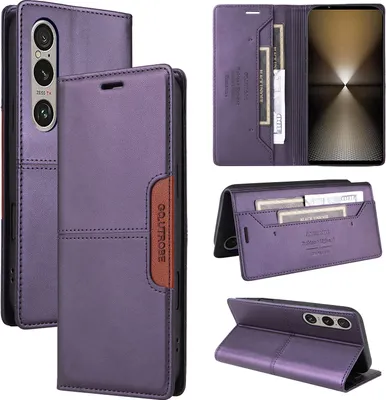 Produktbild von Handyhülle für Sony Xperia 1 VI Hülle, Leder Flip Wallet Kartenfach Stand Schutzhülle Lila