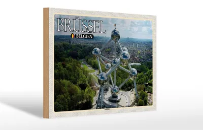 Produktbild von Holzschild Reise 30x20cm Brüssel Belgien Atomium Geschenk