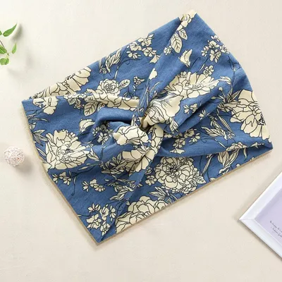 Image de Bandeau floral en coton avec des feuilles - bleu royal, noble & délicat
