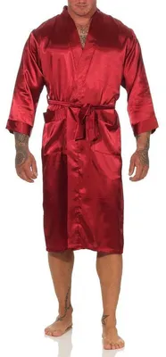 Produktbild von Herren Morgenmantel Robe Bathrobe Bademantel Satin, Rot XXL