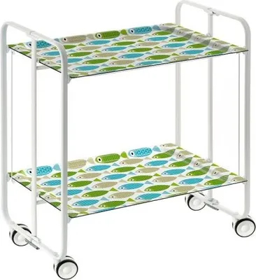 Produktbild von DON HIERRO - Klappbarer Servierwagen BAUHAUS mit Rollen – Metallgestell weiß, 2 Ebenen, 4 Positionen