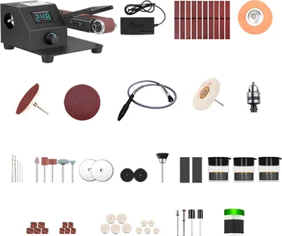 Produktbild von Aibecy Mini Bandschleifer, 350W, 30x380mm Band, Elektrisch, Vertikal/Horizontal, stufenlose Geschwindigkeitsregulierung, für Holz, Acryl, Metall, Lichtbogenschleifen, geräuscharm, schnelle Wärmeableitung, Stahl, inkl. 10 Schleifbänder.