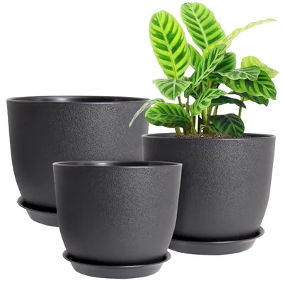 Immagine prodotto di Set di 3 vasi moderni per piante, con sottovaso, colore nero
