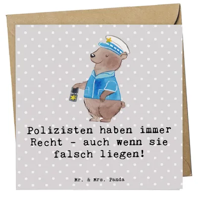 Produktbild von Mr. & Mrs. Panda Grußkarte Polizist Humor - Grau Pastell - Geschenk, Berufspassion, Liebenswürdig, Verantwortung, Polizeidienst, Sicherheit, Beruf, Berufsliebe, faltkarte