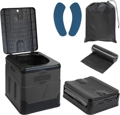 Produktbild von Campingtoilette, Faltbare Campingtoilette max 150 kg, Mobile Toilette, tragbare Toilette, Camping Klapptoilette, Schwarz