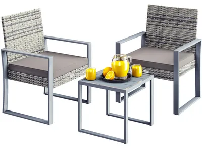 Produktbild von CASARIA® Balkonmöbel Set WPC Tisch 160kg Belastbarkeit Polyrattan 2 Stühle Auflagen höhenverstellbare Füße Outdoor Wetterfest Garten Balkon Möbel Lounge Grau