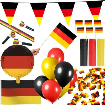 Produktbild von Deutschland Party Deko Set 353 tlg. Partyset Partydeko schwarz rot gold Fussball EM WM