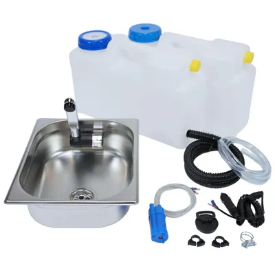 Produktbild von 12V Camping Spüle Technik Set Waschbecken Bausatz Spülbecken 325x265x100mm Bulli