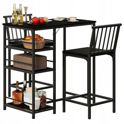 Produktbild von Bar-Set: Tisch + 2 Stühle | Schwarz | Loft| Für Küche / Esszimmer