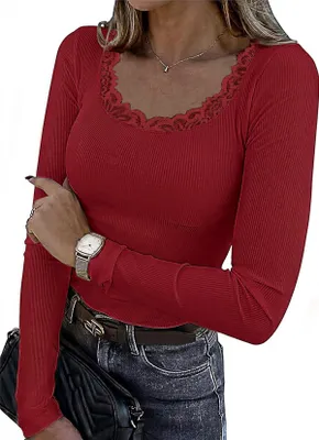 Produktbild von Chicrise Langarmshirt Damen Eng Basic Top Langarm Lässig Basic Luftig Oberteil D