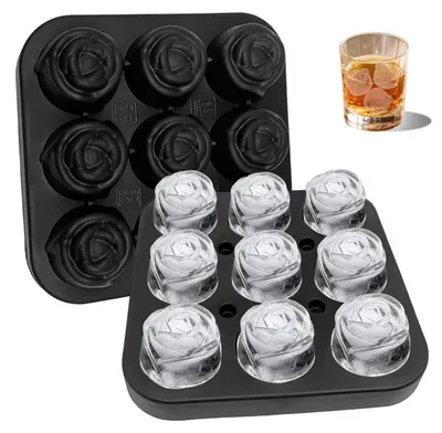 Image de Moules à glaçons en silicone, design rose, avec couvercle, sans BPA, réutilisables, noirs, pour 9 glaçons
