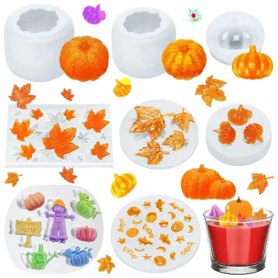 Imagen del producto de Moldes de silicona 3D con forma de calabaza, juego de 8 unidades, moldes flexibles para decoración otoñal