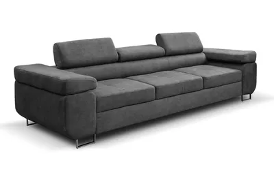 Produktbild von MargaretHadas24 Couch Marlene mit verstellbaren Kopfstützen 274 x 97 cm, Schlaffunktion Wohnzimmersofa 3 Sitzer Freistehendes Polstersofa Sofa, grau