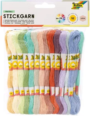 Produktbild von folia Stickgarn "Pastell" 52 Docken à 8 m farbig sortiert