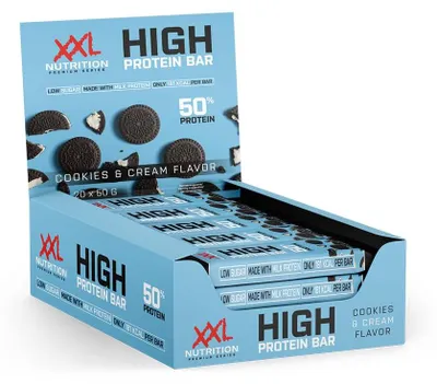 Produktbild von Protein Riegel Eiweißriegel | XXL Nutrition High Protein Bar 2.0 Cookies & Cream 1000 g | Fitness Snack mit extrem hohem Proteingehalt