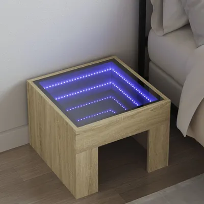 Produktbild von "2026 Promotion" Nachttisch - Beistelltisch - mit Infinity-LED - Sonoma-Eiche 40x40x30 cm - - Nachtkonsole CC14231