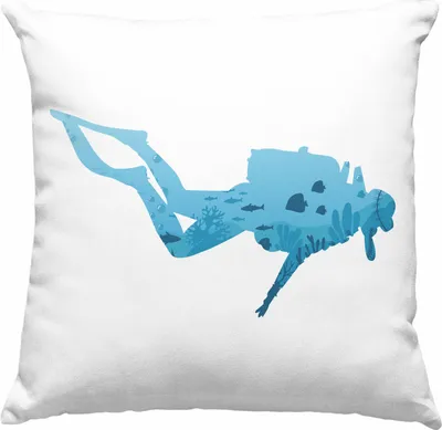 Produktbild von Trendation - Taucher Grafik Deko-Kissen mit Füllung 40x40 Geschenk für Tauchlehrer Geschenkidee Lustig Tauchen Tauchsport Meer See (Blau)