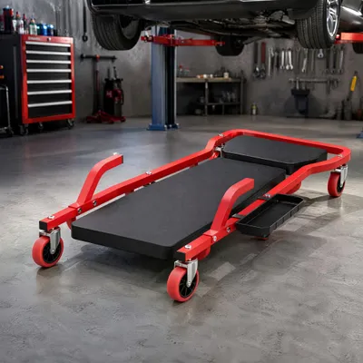 Productafbeelding van NAIZY Rolbaar montagetafel, rolstoel met een draagvermogen tot 136 kg, 360° draaiende wielen, zijvakken voor gereedschap, draaghandvat, geschikt voor hobbyisten en professionele monteurs