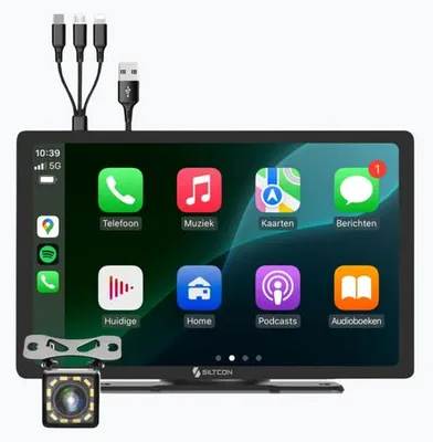 Produktbild von Siltcon® CarPlay Bildschirm 9 Zoll mit Rückfahrkamera – Wireless Apple CarPlay & Android Auto, Auto Navi, Bluetooth, AUX, FM & MirrorLink
