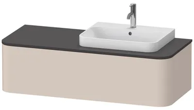 Produktbild von Waschtischunterbau HAPPY D.2 PLUS 1300x550mm 1 Ausz. WT re ta s-matt o ES taupe supermatt ohne Einrichtungssystem