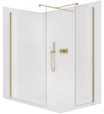 Zdjęcie produktu dla Ścianka prysznicowa Walk-in Onyx T, lewa/prawa - 8 mm - prostokątna rama - złota, przezroczyste szkło - 70x70x200 cm