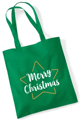 Produktbild von Huuraa Jutebeutel Weihnachtsstern Merry Christmas 10 Liter Kelly Green Baumwolle Tasche Geschenkidee