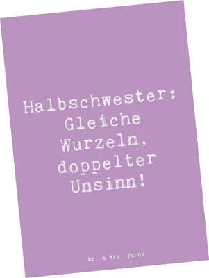 Produktbild von Mr. & Mrs. Panda einzelkarte Spruch Halbschwester Unsinn - Lavendeltraum - Geschenk, Geschwisterbeziehung, Postkarten, Grußkarte, Familie, Ansichtskarte, Humor, Fotokarte