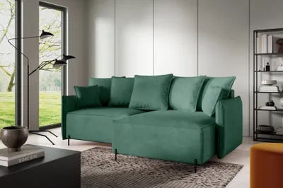 Produktbild von 3 Sitzer Ecksofa in L-Form ANTONIO MINI BALI, Ottomane rechts/links, Schlaffunktion & Bettkästen, Eckarniutur, Couch in Bouclé-Optic Grün