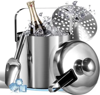 Produktbild von Famanu Eiswürfelbehälter 3 Liter - Edelstahl mit Deckel und Zange