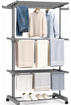 Produktbild von Wäscheständer Wäschetrockner Trockenständer - 3-stöckig - 12 m Trockenlänge - 72 x 50 x 172 cm - Zusammenklappbar - Für Innen und Außen