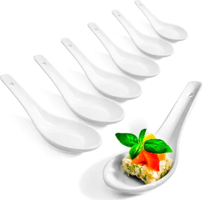Produktbild von com-four® 12x Asiatische Suppenlöffel - Reislöffel aus weißem Porzellan - Servierlöffel für Reisschalen, Ramen, Vorspeisen, Desserts - Porzellan-Löffel-Set - Dim-Sum-Löffel