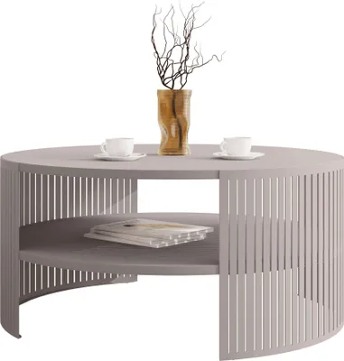 Produktbild von MIRJAN24 Couchtisch Fikoli Cashmere, Wohnzimmer Kaffeetisch, Beine und Seiten aus Stahl (Farbe: Cashmere / Cashmere)
