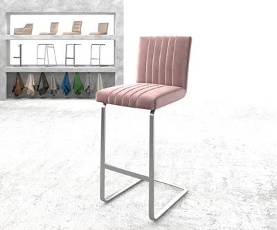 Produktbild von DELIFE Barstuhl Luiga-Flex Samt Rosé Freischwinger flach Edelstahl