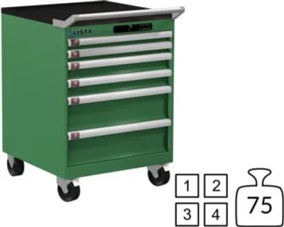 Produktbild von Lista Schubladenschrank - fahrbar - 78.494.030 - 840 x 564 x 572 mm (HxBxT) - 6 Schubladen - 75 kg - Code Lock - resedagrün (RAL 6011)